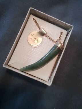 Genuine Jade Green Horn Pendant Necklace - Women Jewelry